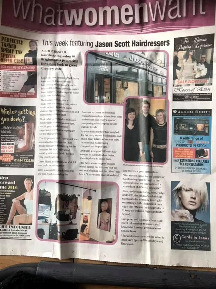 What Women Want newspaper feature on Jason Scott Hairdressers